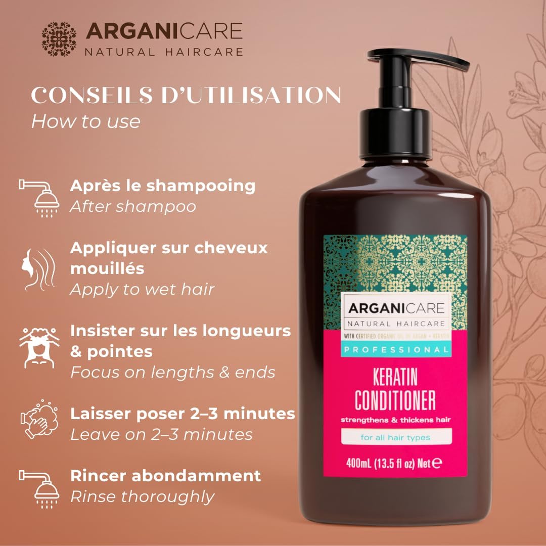 ARGANICARE | Keratin Range | Repairing and Nourishing Conditioner | Organic Keratin | Revitalizes & Strengthens | Protects & Repairs | Ultra Nourishing | 400ml - Image 7