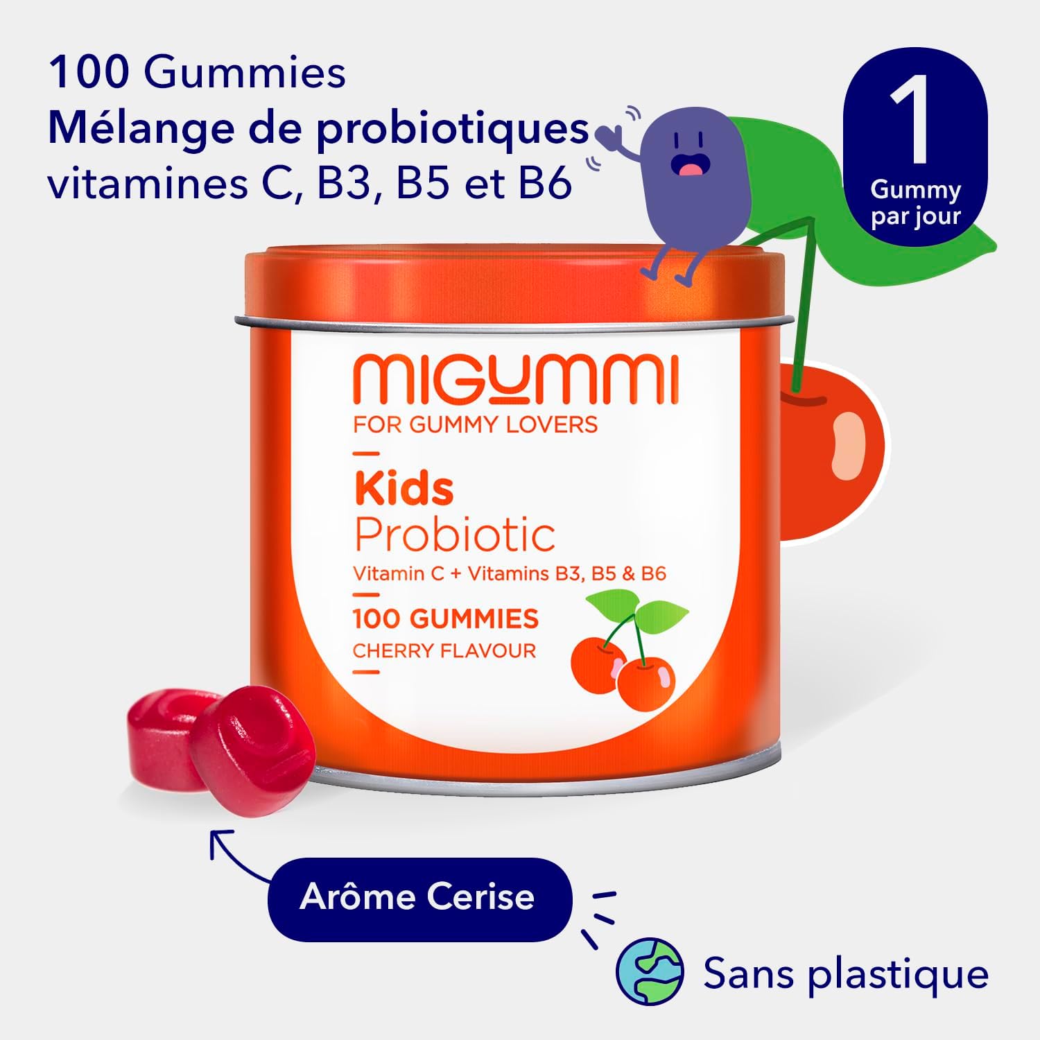 Children's Probiotic Gummies - 100 Natural Cherry Flavour Gummies - Probiotics, Vitamin C, B3, B5, B6 - Intestinal Flora, Gas and Bloating - Children's Vitamins - Vegan - Gluten Free - Image 3