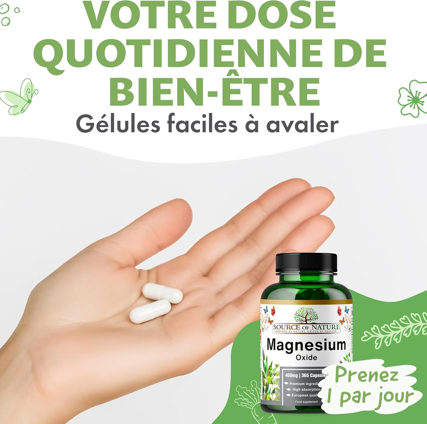 Magnesium Oxide 665 mg | 400 mg Elemental Magnesium | 365 Vegan Capsules | High Dose | 1 Year Reserve | Source of Nature - Image 7