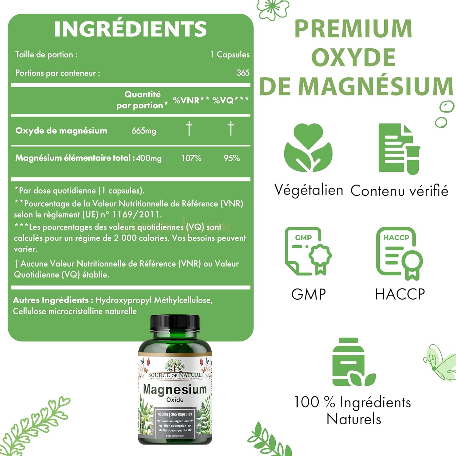 Magnesium Oxide 665 mg | 400 mg Elemental Magnesium | 365 Vegan Capsules | High Dose | 1 Year Reserve | Source of Nature - Image 9