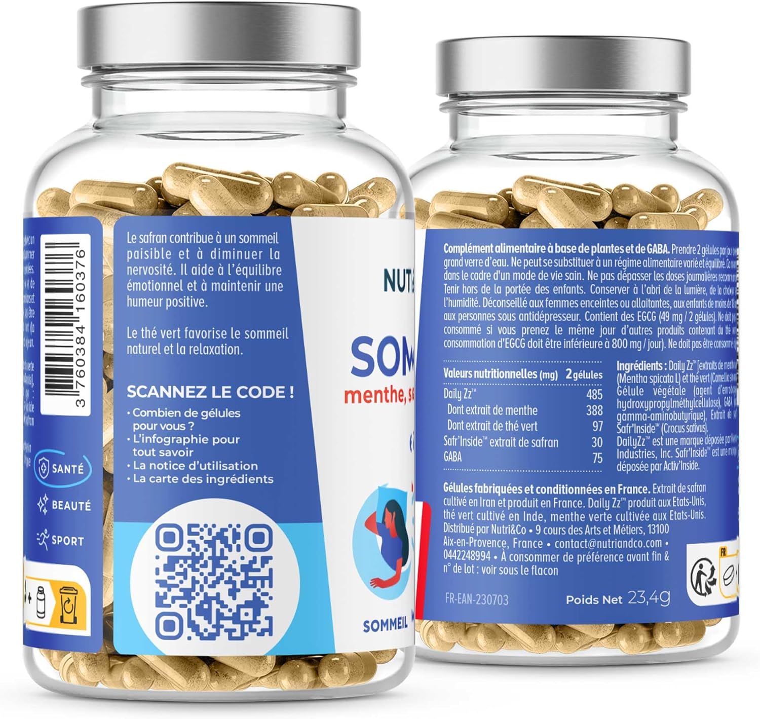 NUTRI & CO Sleep Formula - Mint, Saffron, GABA - 3-in-1 Product Facilitates Sleep, Deep Sleep & Active Wake-up - Adult Sleep Supplement - 60 Vegan Capsules - Made in France - Image 3