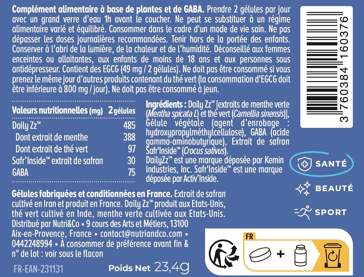 NUTRI & CO Sleep Formula - Mint, Saffron, GABA - 3-in-1 Product Facilitates Sleep, Deep Sleep & Active Wake-up - Adult Sleep Supplement - 60 Vegan Capsules - Made in France - Image 4