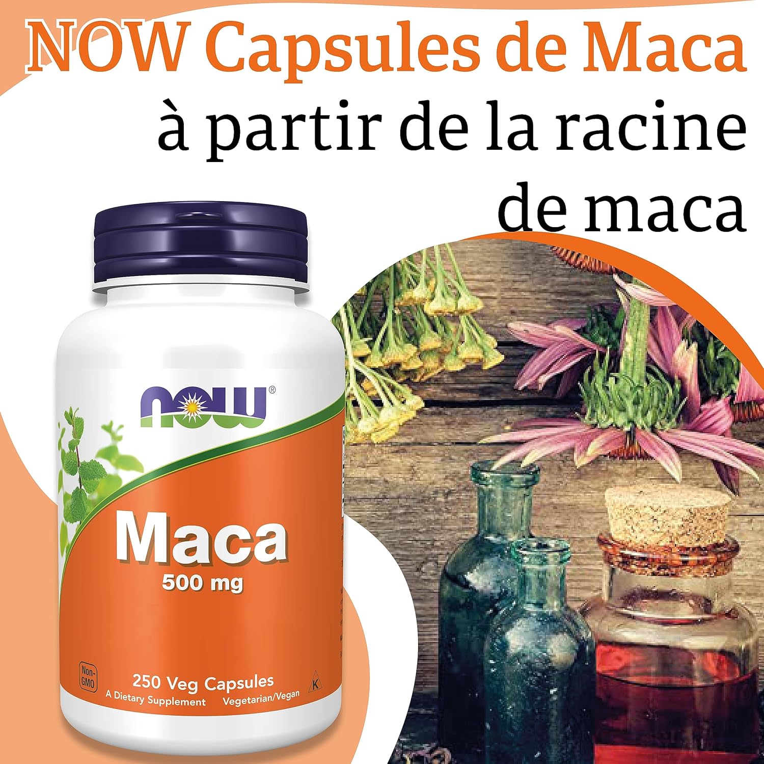 Now Foods, Maca, 500mg, 250 Vegan Capsules, Lab Tested, Vegan, Gluten Free, Soy Free, Vegetarian - Image 3