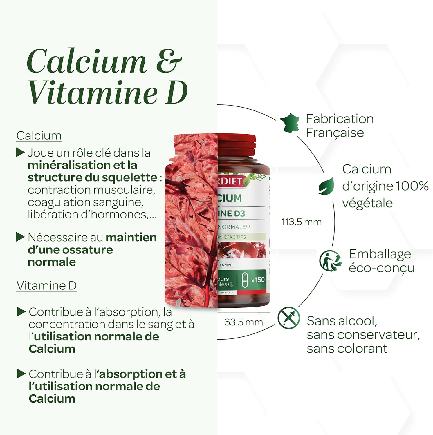 SUPERDIET - CALCIUM + VITAMIN D - Nutritherapy - Normal bone-Source of calcium and vitamin D-Made in France - 150 capsules - Image 4