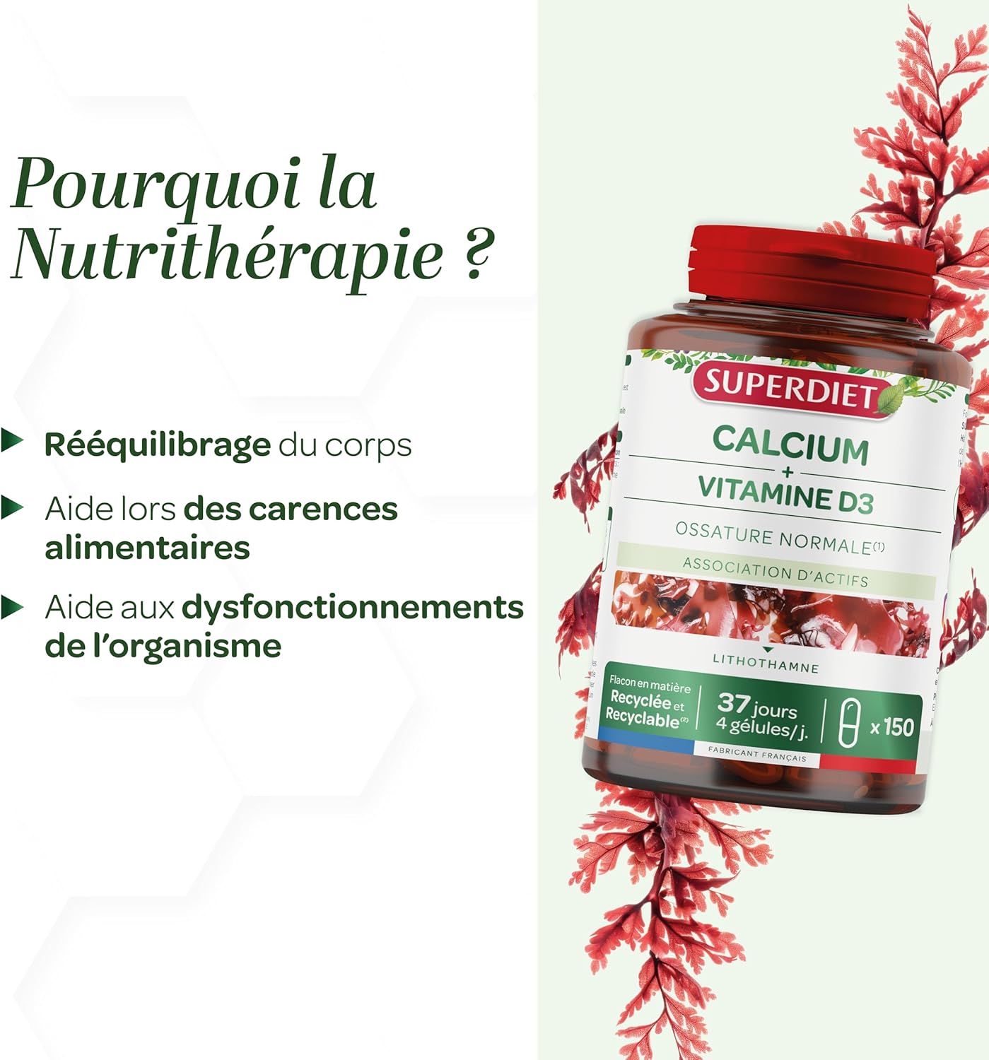 SUPERDIET - CALCIUM + VITAMIN D - Nutritherapy - Normal bone-Source of calcium and vitamin D-Made in France - 150 capsules - Image 6