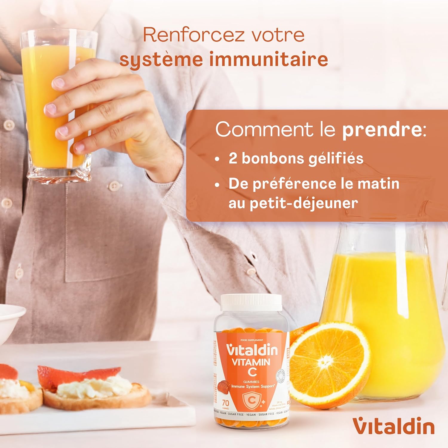 VITALDIN Gummies Vitamin C - 240mg Per Dose - Kids & Adults - Boosts Immunity & Reduces Fatigue - Vegan, Sugar Free, Gluten Free - Orange Flavour - 70 Gummies - Image 6