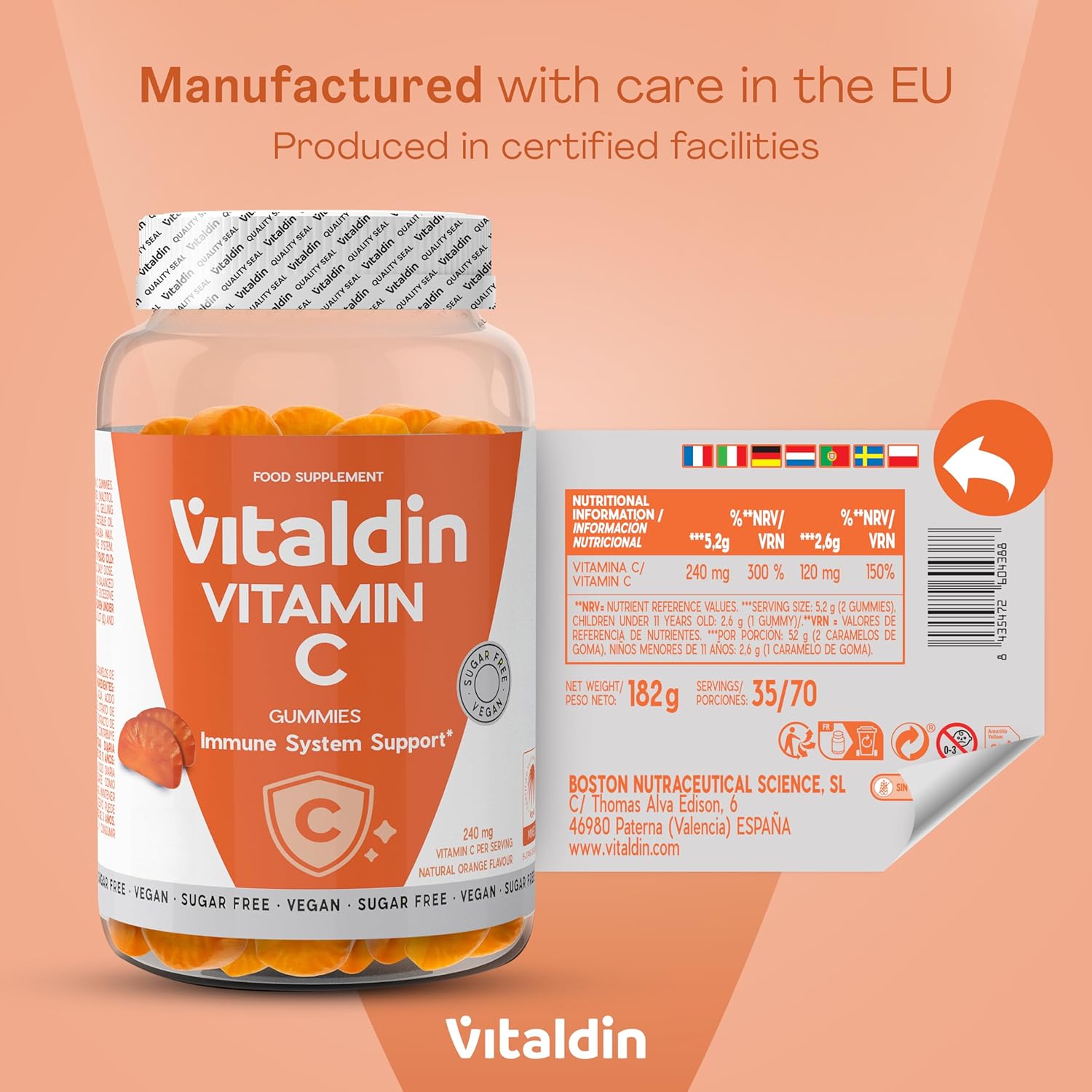 VITALDIN Gummies Vitamin C - 240mg Per Dose - Kids & Adults - Boosts Immunity & Reduces Fatigue - Vegan, Sugar Free, Gluten Free - Orange Flavour - 70 Gummies - Image 11