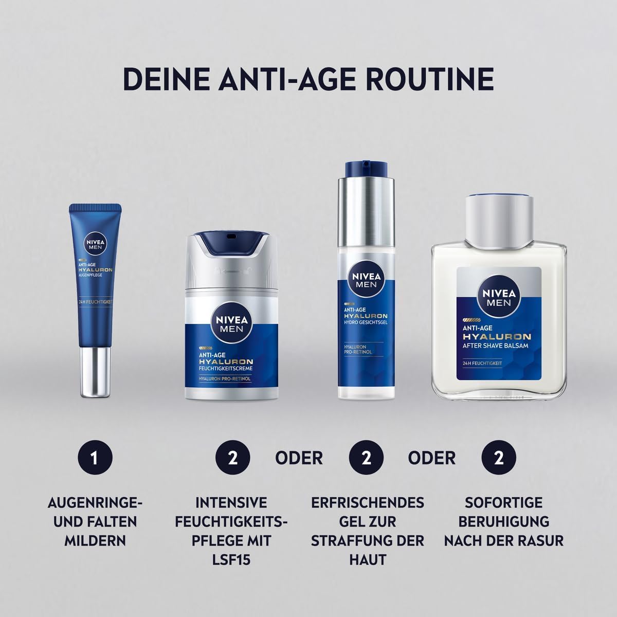 NIVEA MEN Hyaluron Hydro Anti-Ageing Gel for Refreshing Face with Hyaluronic Acid and Pro-Retinol, Fast Absorbing Gel for 24-Hour Intense Hydration and Visible Relief - Image 7