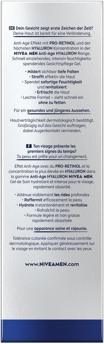 NIVEA MEN Hyaluron Hydro Anti-Ageing Gel for Refreshing Face with Hyaluronic Acid and Pro-Retinol, Fast Absorbing Gel for 24-Hour Intense Hydration and Visible Relief - Image 8