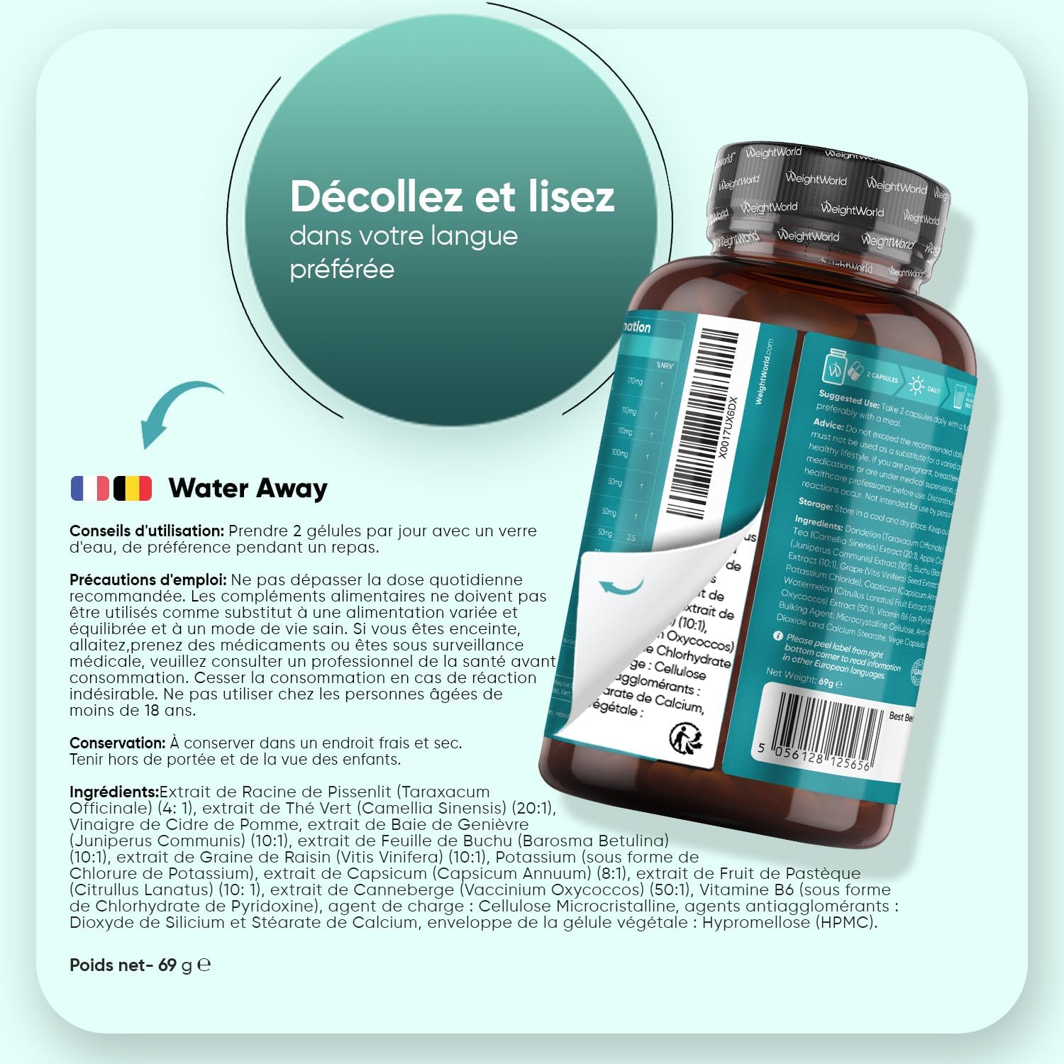 Water Away Drain Water – 180 Vegan Capsules (3 Months) – Plant Mix with 11 Ingredients: Dandelion, Green Tea, Apple Vinegar, Potassium, Non-GMO Vitamin B6 and Magnesium Stearate. - Image 5