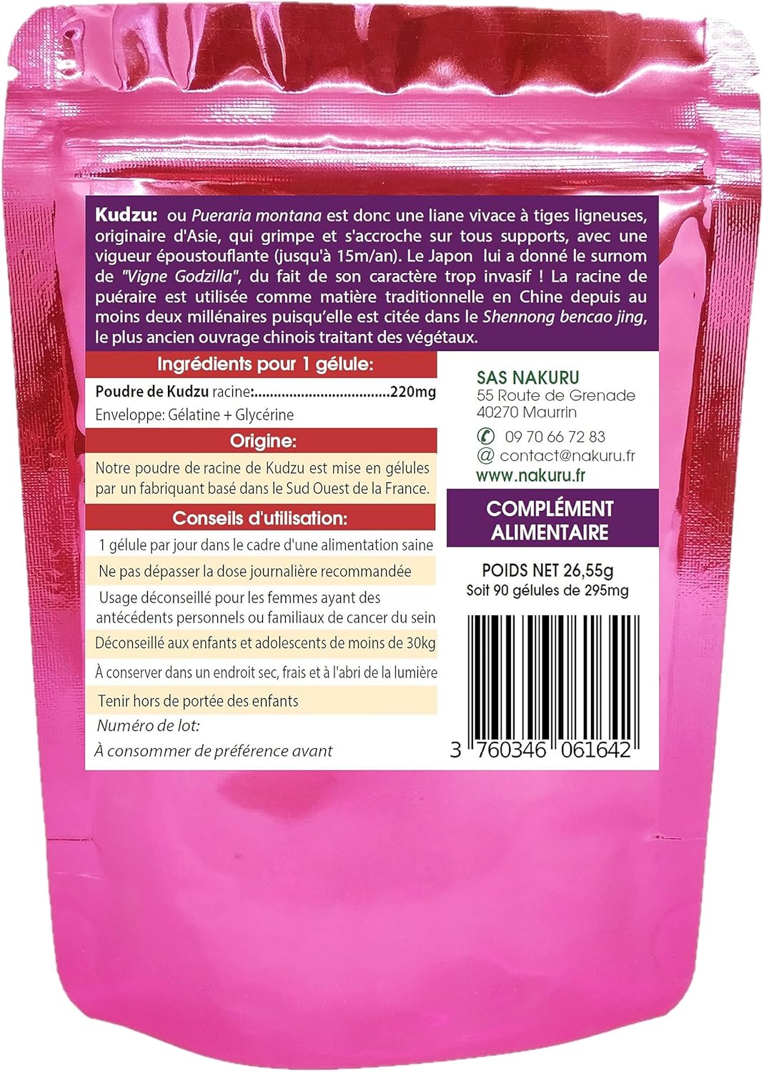NAKURU | Kudzu | Relax Range | Made in France | "La Vigne Godzilla!" (90 Capsules of 295mg / Net Weight: 26.5g) - Image 3