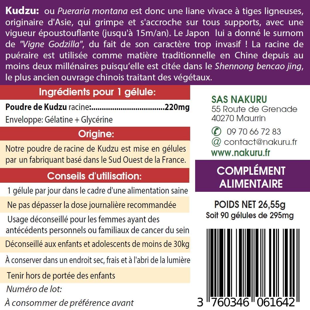 NAKURU | Kudzu | Relax Range | Made in France | "La Vigne Godzilla!" (90 Capsules of 295mg / Net Weight: 26.5g) - Image 5