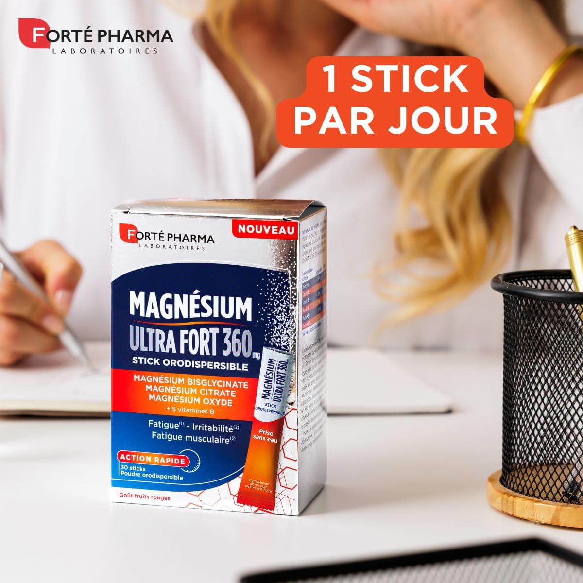 Forté Pharma - Magnesium Ultra Strong 360 - Energy booster, Irritability, Muscle fatigue, Fast action - 3 magnesium sources including bisglycinate, 5 B vitamins - 30 orodispersible sticks, 1/day - Image 4
