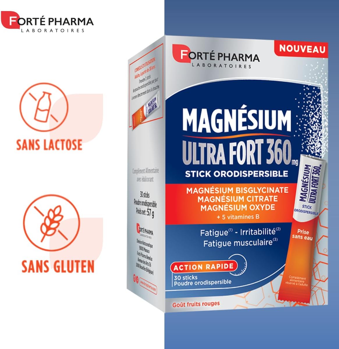 Forté Pharma - Magnesium Ultra Strong 360 - Energy booster, Irritability, Muscle fatigue, Fast action - 3 magnesium sources including bisglycinate, 5 B vitamins - 30 orodispersible sticks, 1/day - Image 5