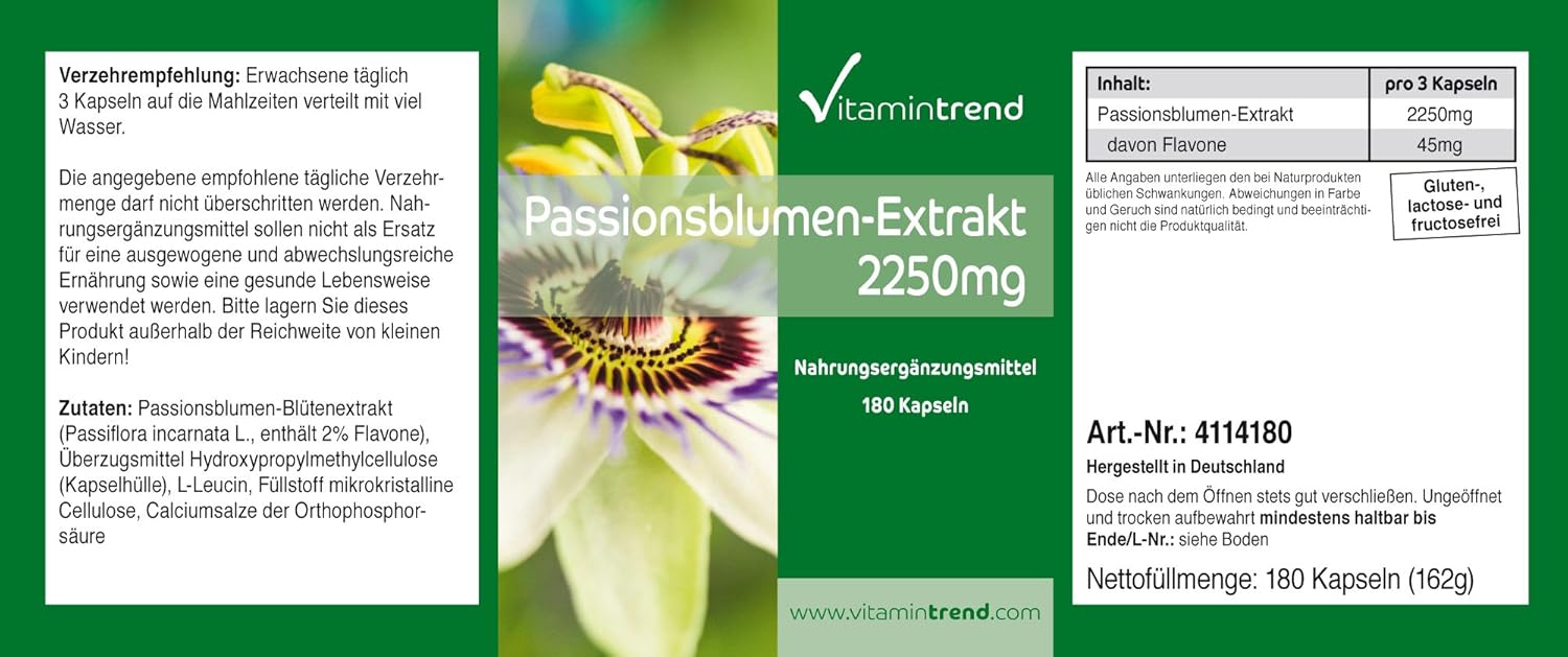 Passionflower Extract 2250mg - Box of 180 capsules -! FOR 2 MONTHS! – Vegan | Vitamintrend® - Image 3