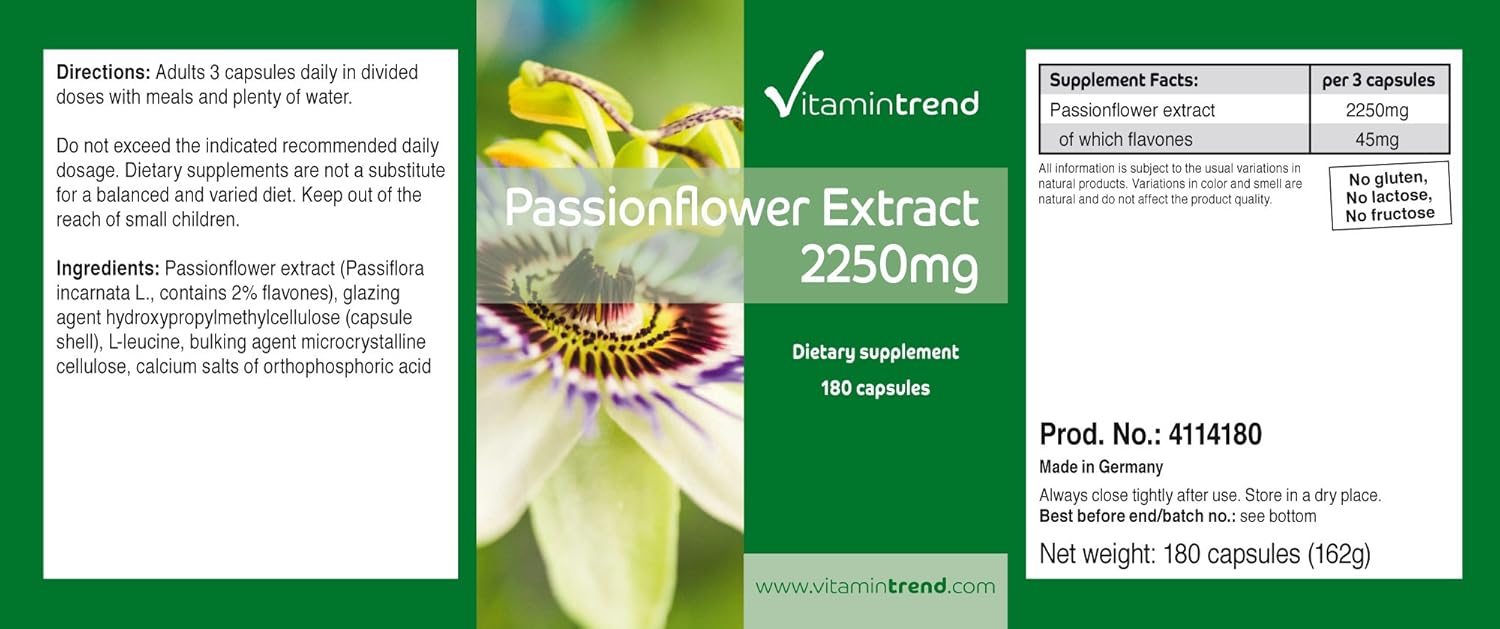 Passionflower Extract 2250mg - Box of 180 capsules -! FOR 2 MONTHS! – Vegan | Vitamintrend® - Image 4