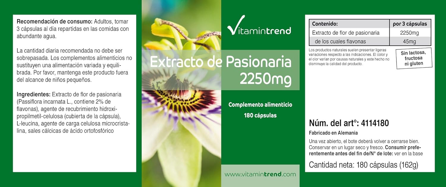 Passionflower Extract 2250mg - Box of 180 capsules -! FOR 2 MONTHS! – Vegan | Vitamintrend® - Image 5