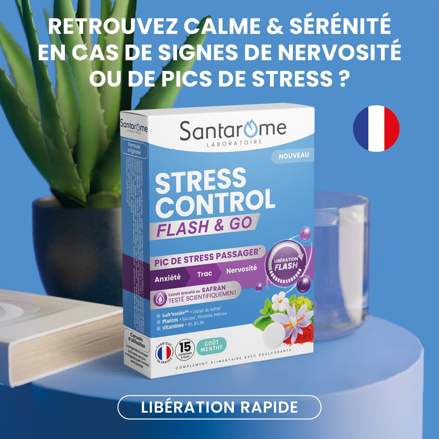 Santarome Stress Control Flash & Go – Anti-Stress Natural Flash Action – Saffron Safr'inside 150 mg – Anxiety, Nervousness, Trac, Stress Spikes – Relaxation & Nervous Balance – 15 Tablets - Image 3