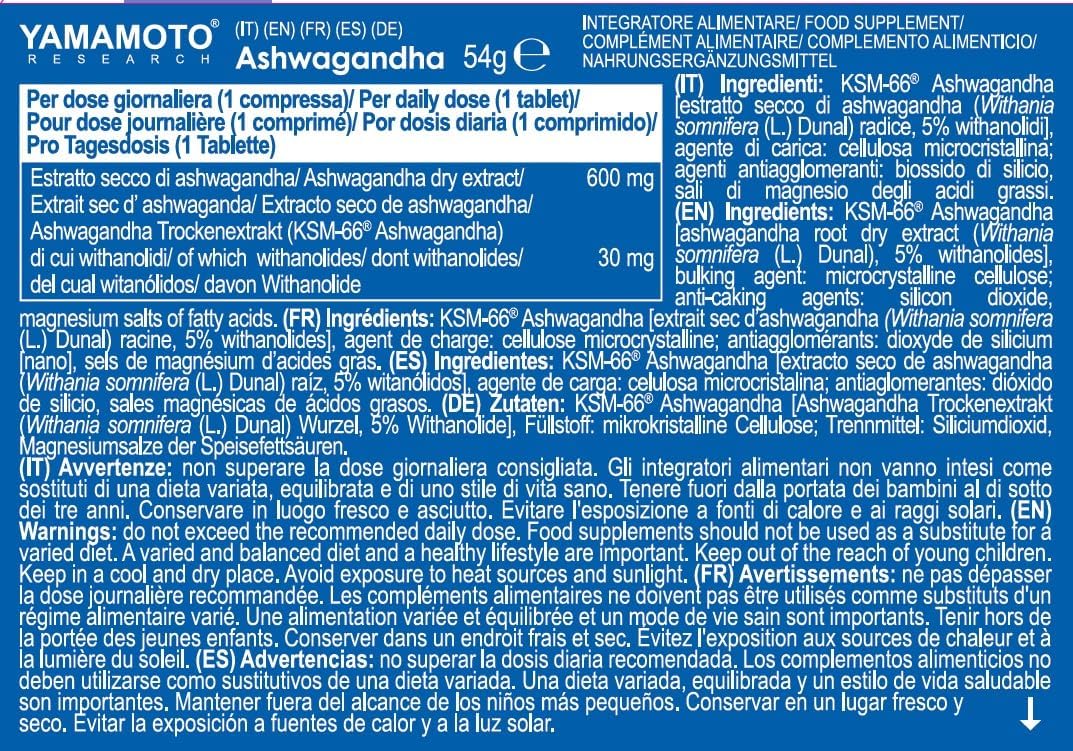 YAMAMOTO RESEARCH, Ashwagandha KSM-66 60 Capsules, Food Supplement with 600 mg Ashwaganda, Optimal for Mental and Physical Wellness, High Concentration - Image 3
