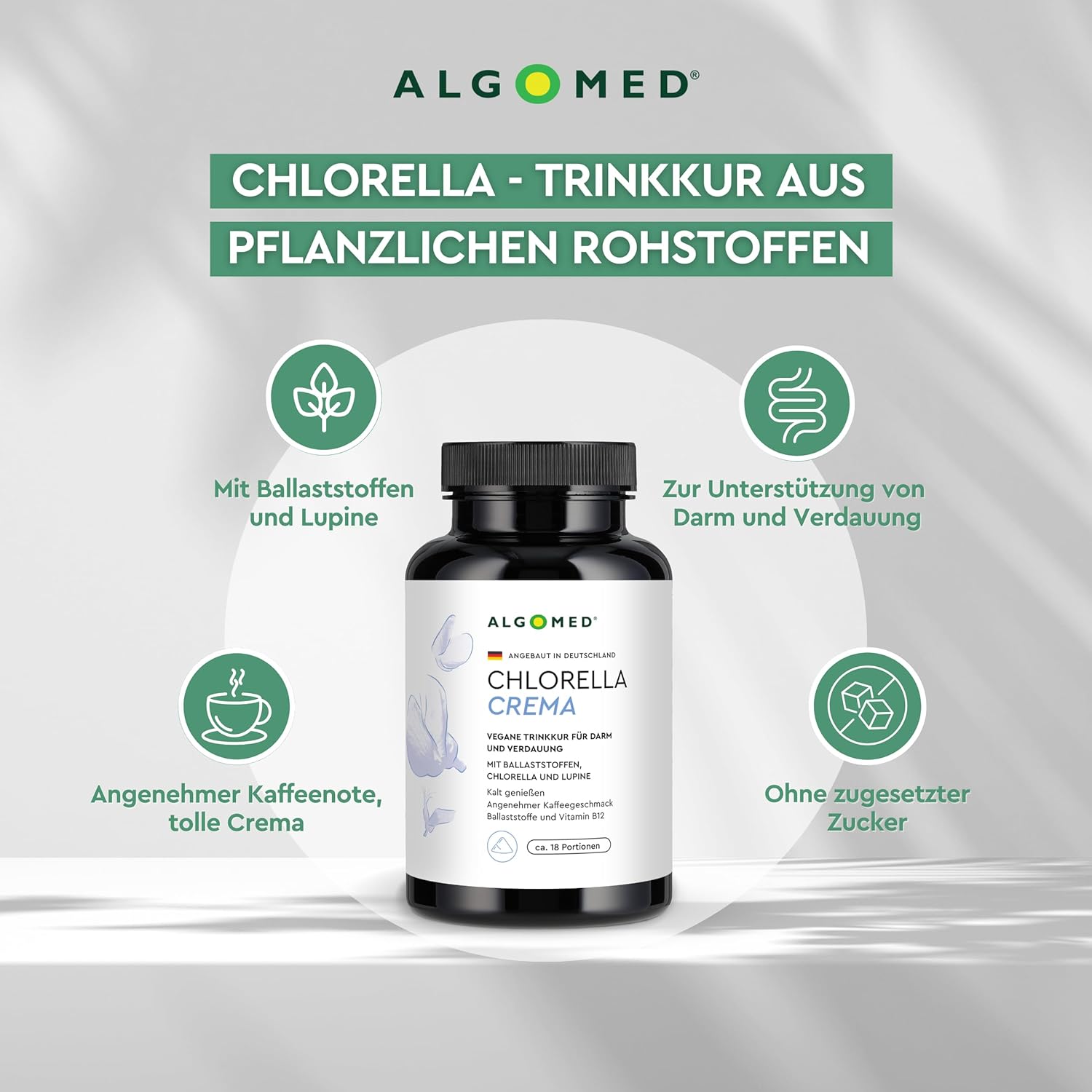 Chlorella Crema | Vegan Drinking Treatment for Gut and Digestion | B12 + Probiotics + Fibre | Made in Germany | Lupine Seeds + Chlorella + Nutriose - Image 4