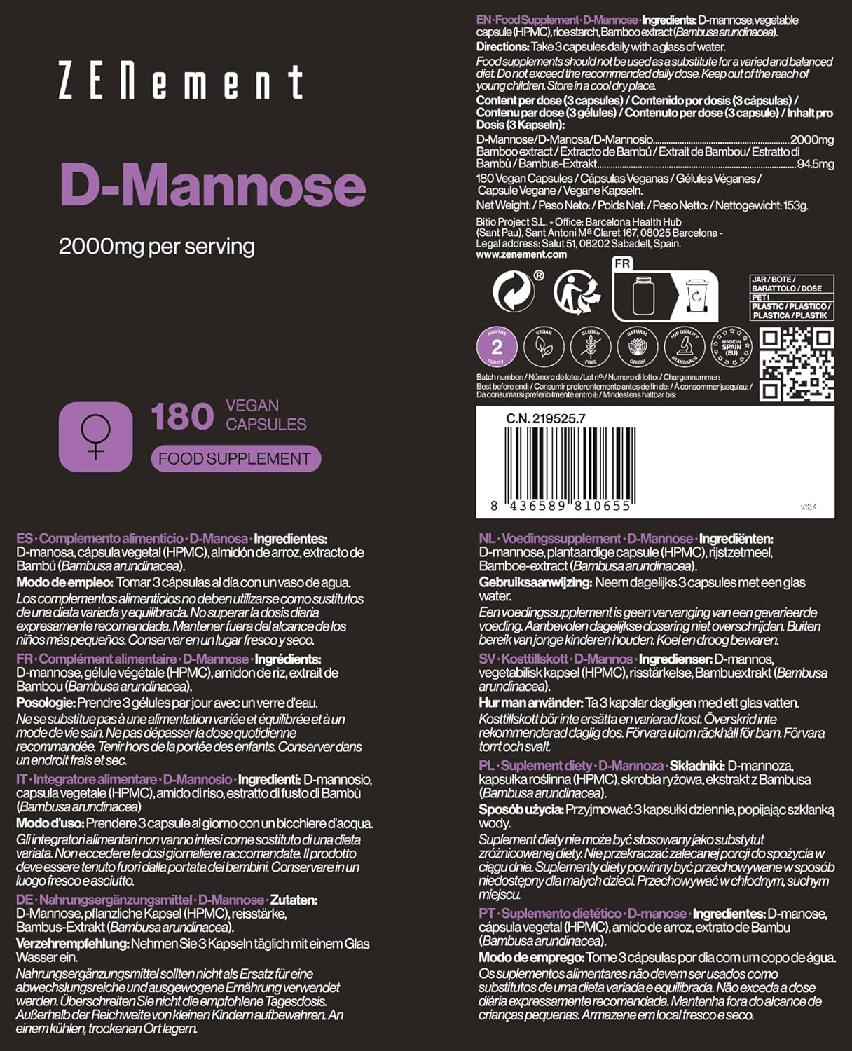D-Mannose - 180 Capsules - 2000 mg of D-Mannose per Daily Dose, High Dosage, Highly Bioavailable - 2 Months Supply - No Flavours or Additives - 100% Vegan - Image 5