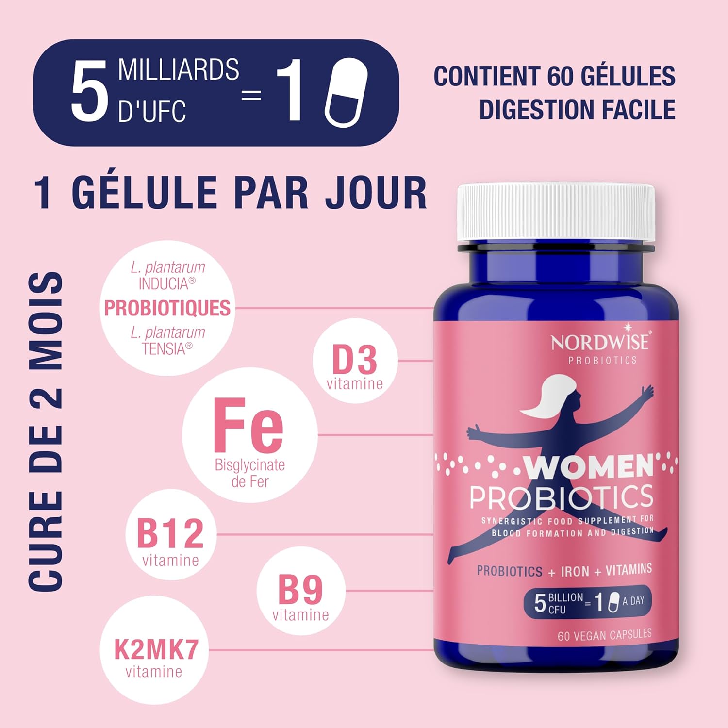Nordwise Women's Probiotics - Improve Your Gut Health I Pure Vegan Formula I Effective 5 Billion CFU I 60 Capsules I 2 Month Supply - Image 4