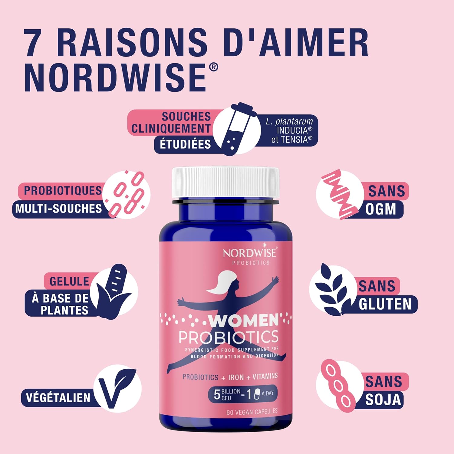 Nordwise Women's Probiotics - Improve Your Gut Health I Pure Vegan Formula I Effective 5 Billion CFU I 60 Capsules I 2 Month Supply - Image 5