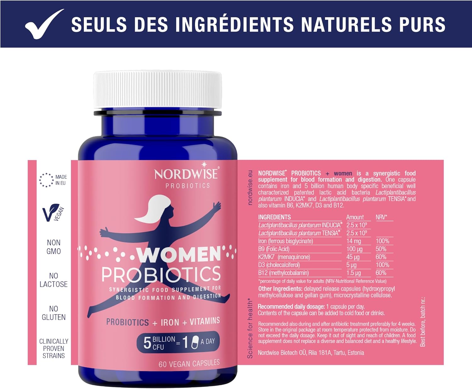 Nordwise Women's Probiotics - Improve Your Gut Health I Pure Vegan Formula I Effective 5 Billion CFU I 60 Capsules I 2 Month Supply - Image 8