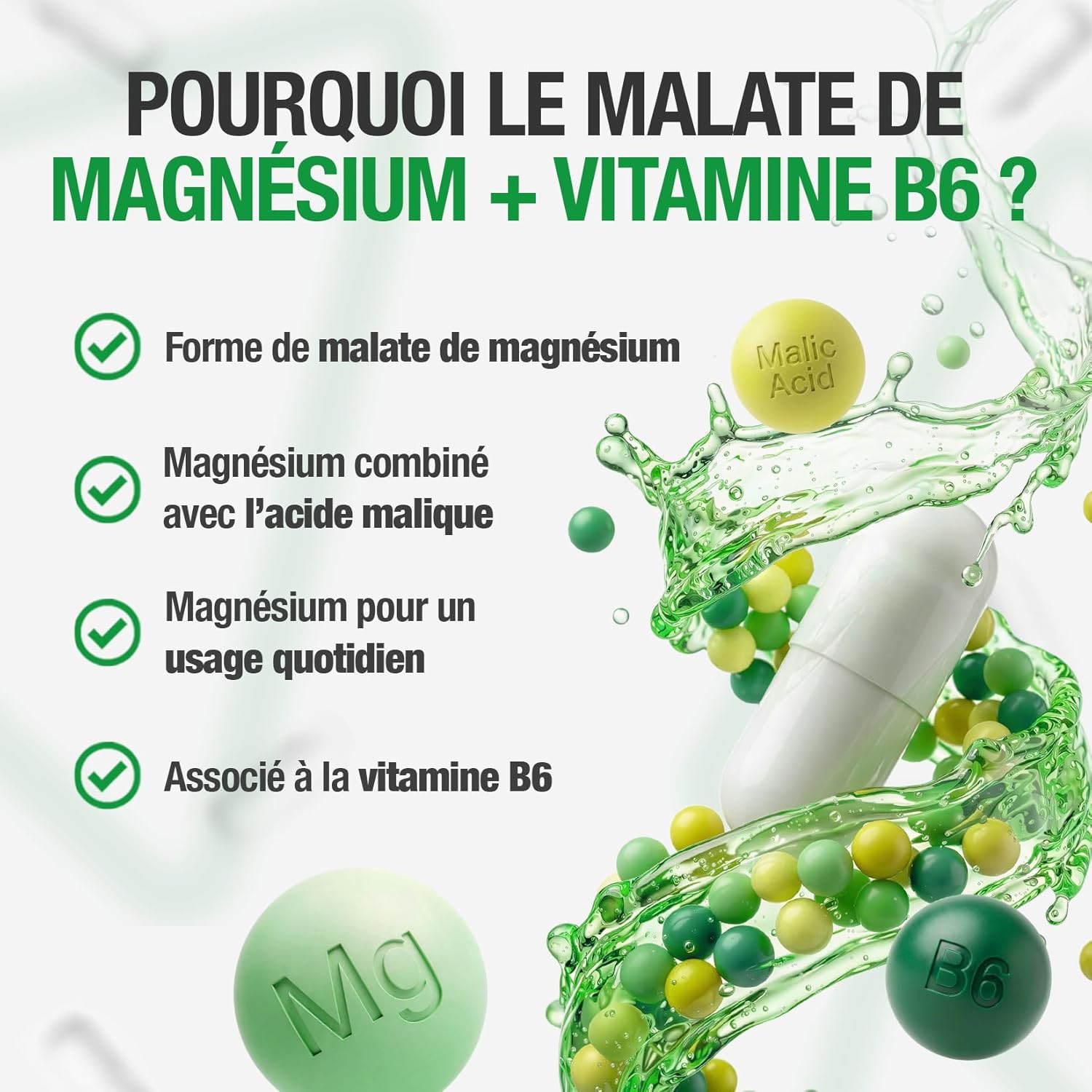 Vegan Magnesium Malate with Vitamin B6 – 1000mg | 150mg Elemental Magnesium + Vit B6 – 75 Fast Disintegrating Capsules (2+ Months), with 150mg Magnesium Malate Mineral Powder - Image 3