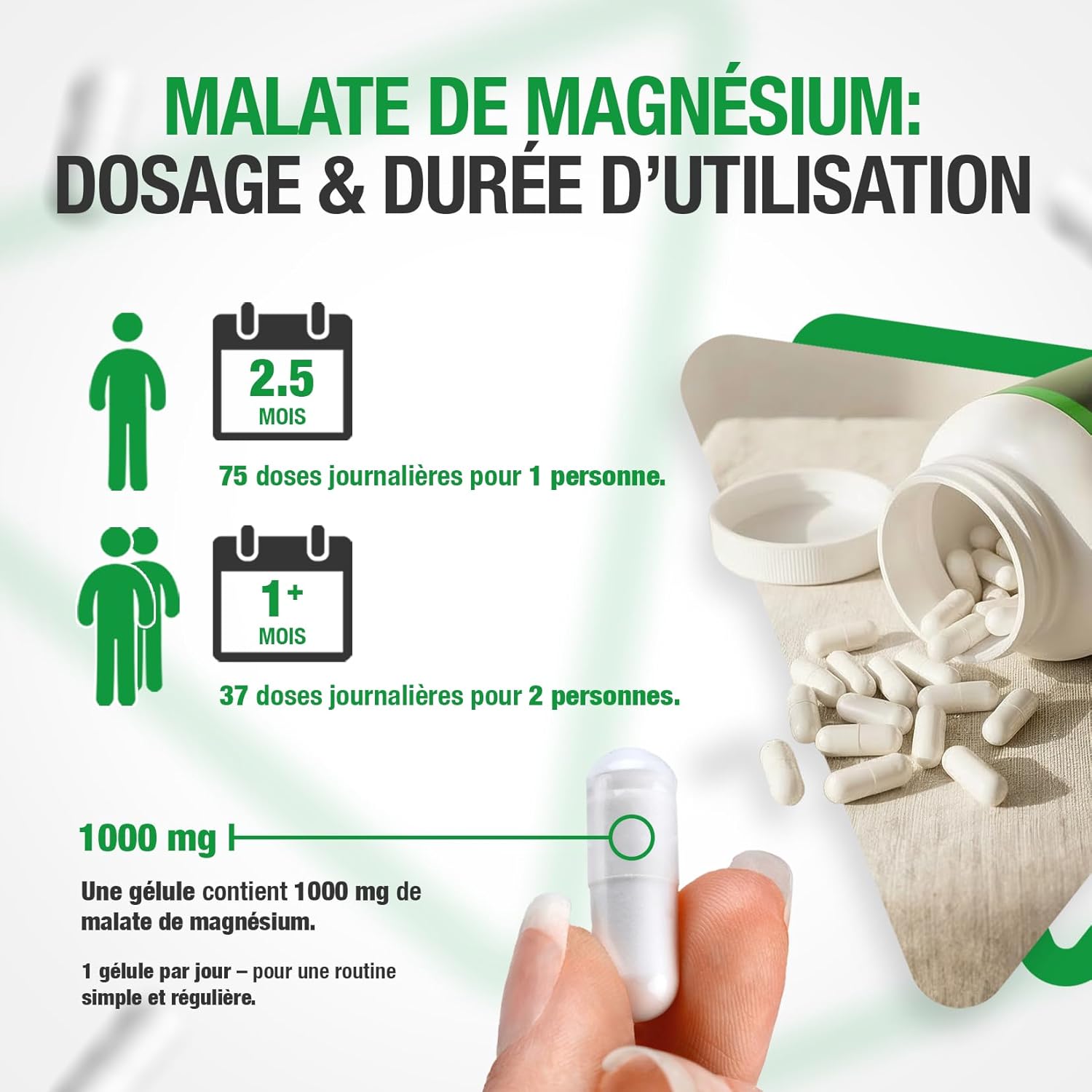 Vegan Magnesium Malate with Vitamin B6 – 1000mg | 150mg Elemental Magnesium + Vit B6 – 75 Fast Disintegrating Capsules (2+ Months), with 150mg Magnesium Malate Mineral Powder - Image 5