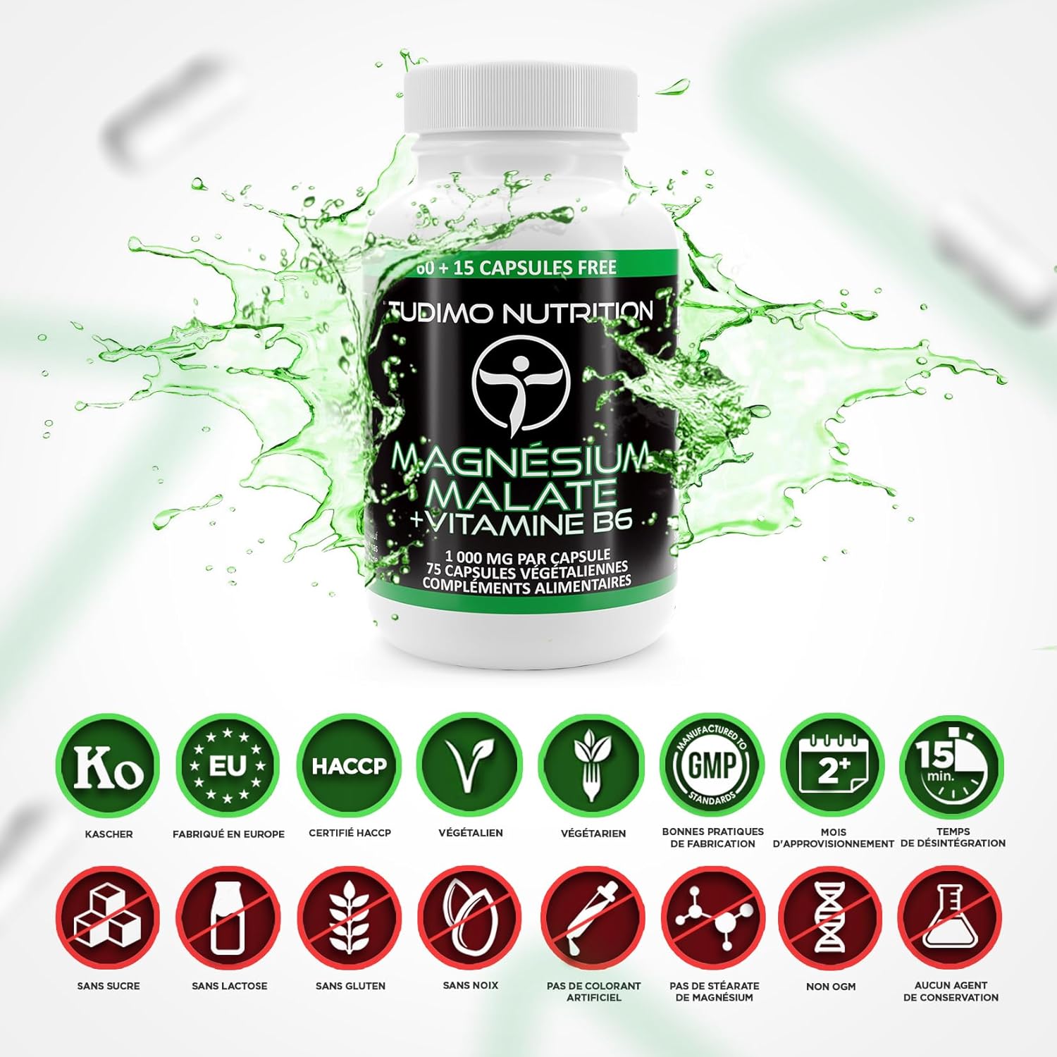 Vegan Magnesium Malate with Vitamin B6 – 1000mg | 150mg Elemental Magnesium + Vit B6 – 75 Fast Disintegrating Capsules (2+ Months), with 150mg Magnesium Malate Mineral Powder - Image 9