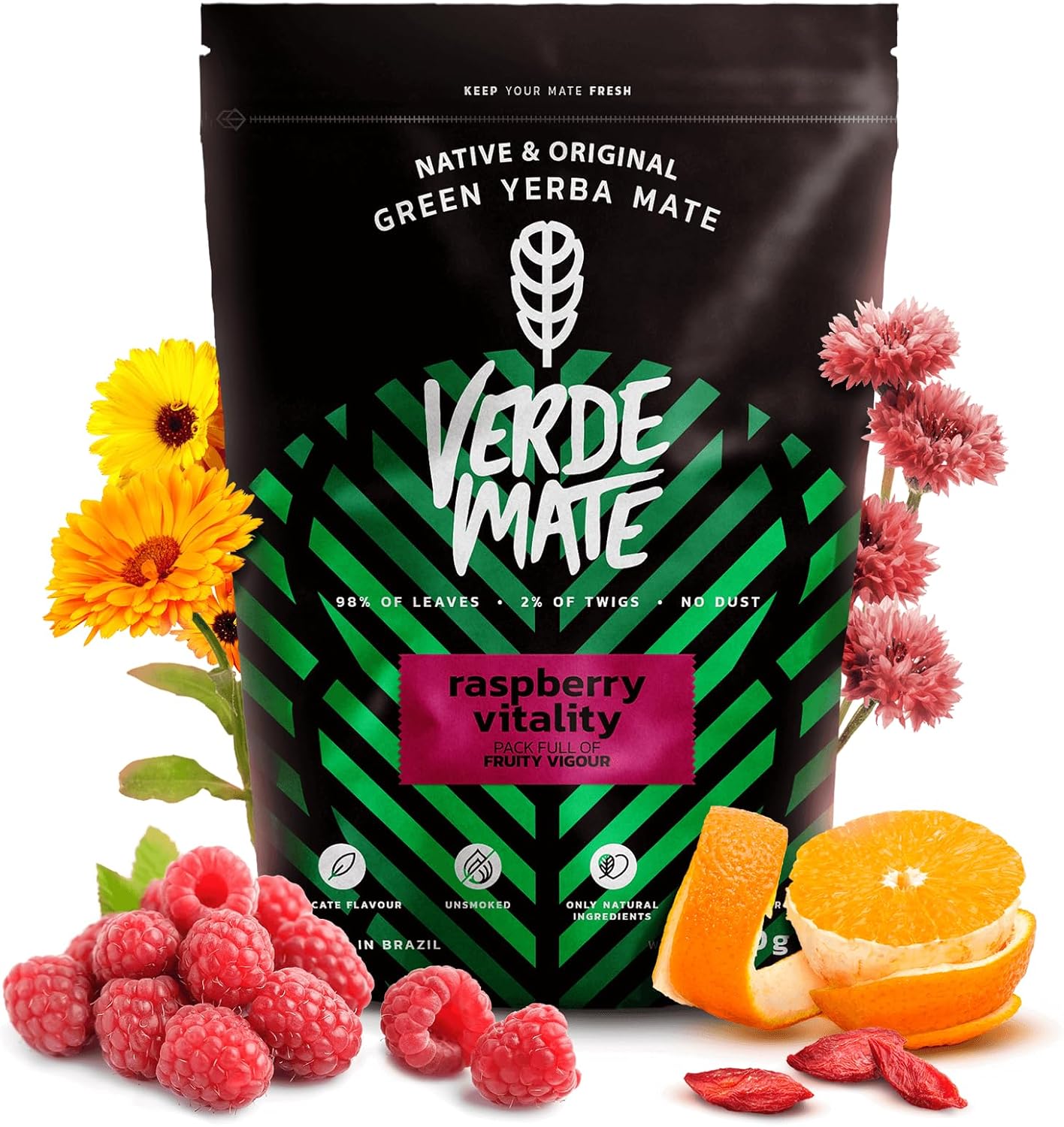 Verde Mate Green Raspberry Vitality 500g - Brazil Green Yerba Mate with Raspberries, Goji Berries and Guarana - Dust-Free Natural Energizing Infusion with Ashwagandha and Fruits - Image 3