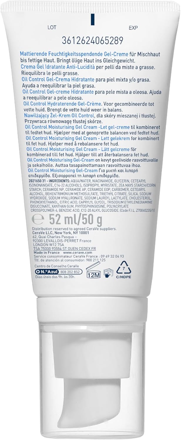 CeraVe - Oil Control Moisturizing Face Gel-Cream - Continually moisturizes, restores skin barrier, soothes - 3 Essential Ceramides, Niacinamide, Hyaluronic Acid - Combination to Oily Skin - 53 ml - Image 3