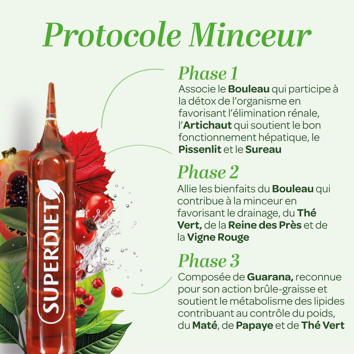 SUPERDIET – Organic slimming protocol – 3 progressive phases: detox, slimming, fat burning – Made in France – 10 plants – 30 ampoules of 10 ml - Image 5
