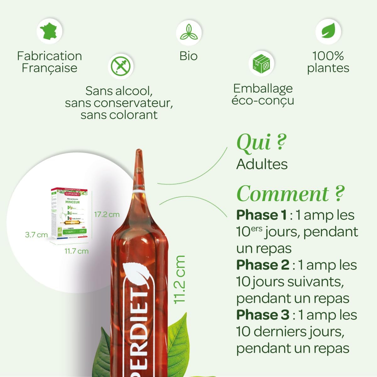 SUPERDIET – Organic slimming protocol – 3 progressive phases: detox, slimming, fat burning – Made in France – 10 plants – 30 ampoules of 10 ml - Image 6