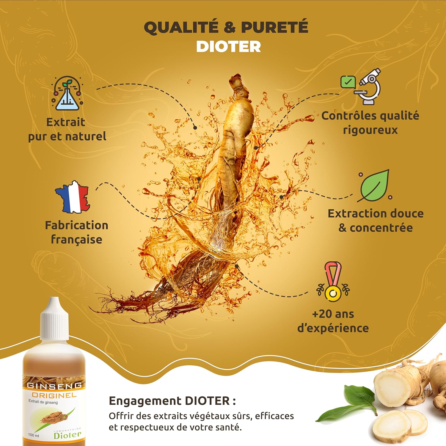 Ginseng Original Ginseng Extract 100 ml – Pure Liquid Extract – Vitality, Energy & Immunity – Fatigue – Alcohol Free – Made in France – Vitamin B6 - Image 3