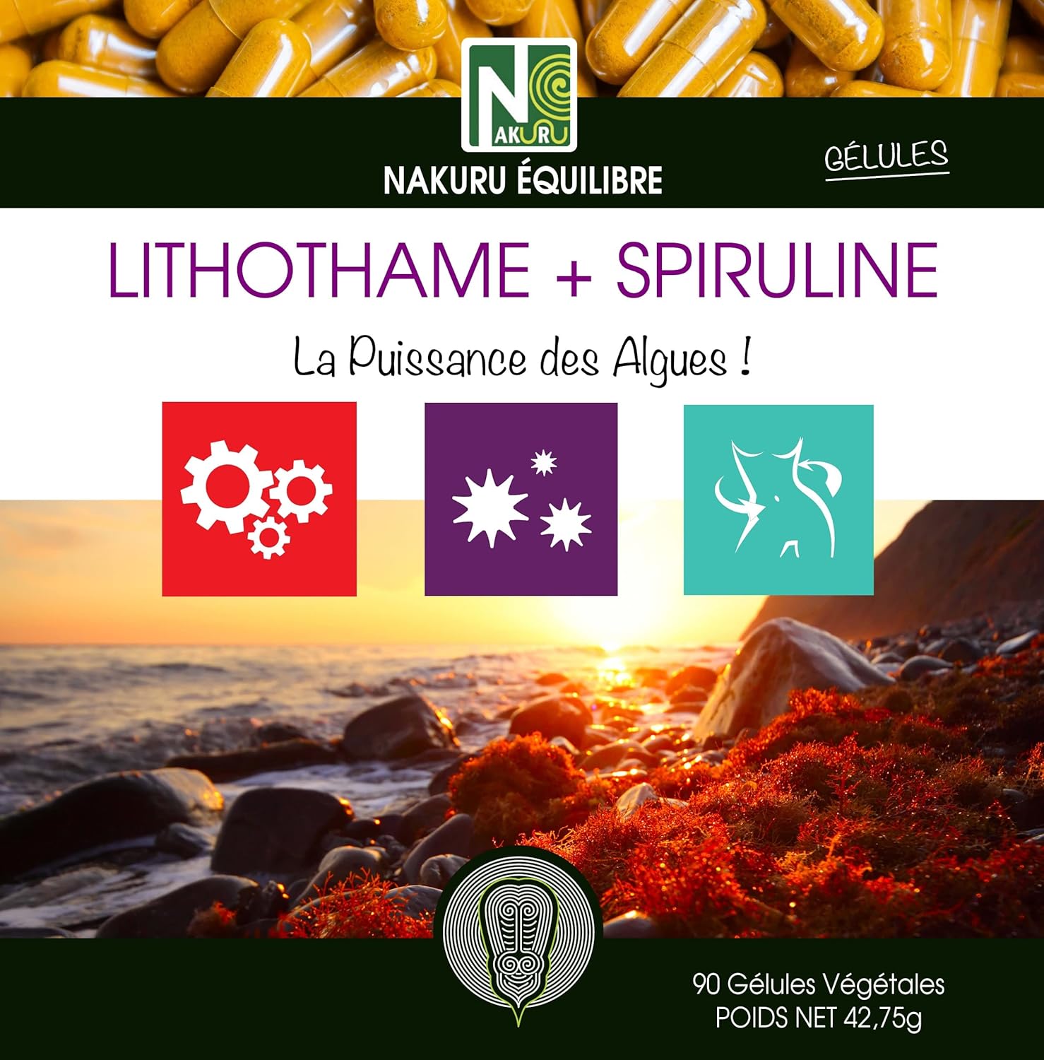 NAKURU | Lithothame + Spirulina | Balance Range | Made in France | "The Power of Algae!" | (90 Vegetable Capsules of 475mg / Net Weight: 42.8g) - Image 4