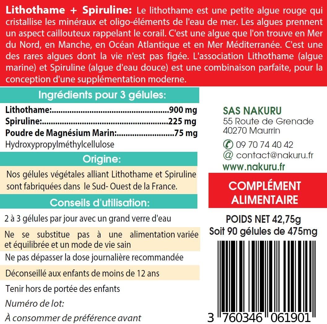NAKURU | Lithothame + Spirulina | Balance Range | Made in France | "The Power of Algae!" | (90 Vegetable Capsules of 475mg / Net Weight: 42.8g) - Image 5