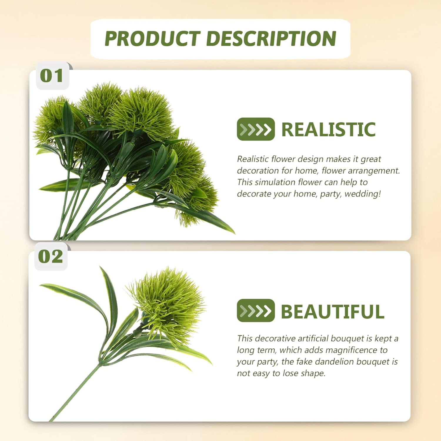 Healifty Artificial Dandelion Plants 10 Pack Artificial Flower Bouquets for Wedding Home Garden Office Wedding Table Decoration (Green) - Image 4