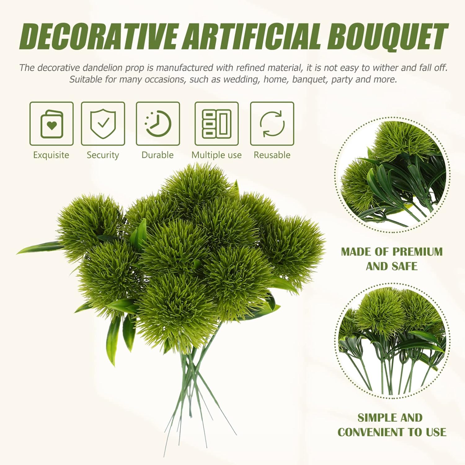 Healifty Artificial Dandelion Plants 10 Pack Artificial Flower Bouquets for Wedding Home Garden Office Wedding Table Decoration (Green) - Image 9