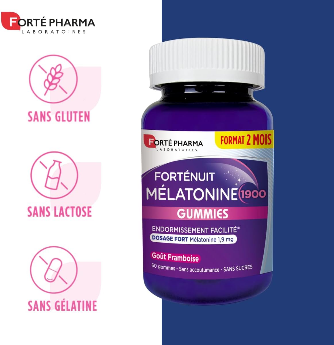 Forté Pharma - Melatonin 1900 Gummies sleep - Melatonin 1.9 mg chewable - Adult sleep aid dietary supplement, Adult sleeping, Time shift - 60 gums, 1/night - Image 6
