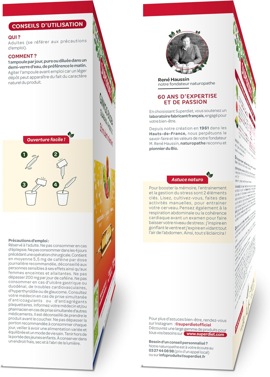 SUPERDIET - GINKGO BOOST ORGANIC - BIO Memory Stimulant - Vitality - Made in France - 20 ampoules of 15 ml - Image 3