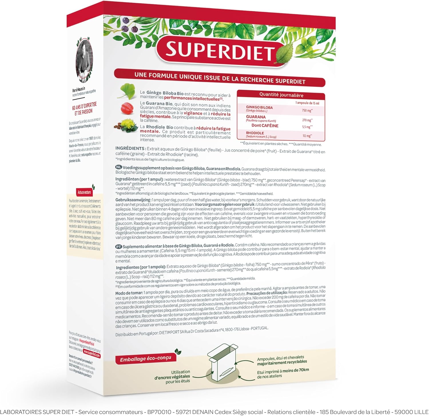 SUPERDIET - GINKGO BOOST ORGANIC - BIO Memory Stimulant - Vitality - Made in France - 20 ampoules of 15 ml - Image 4