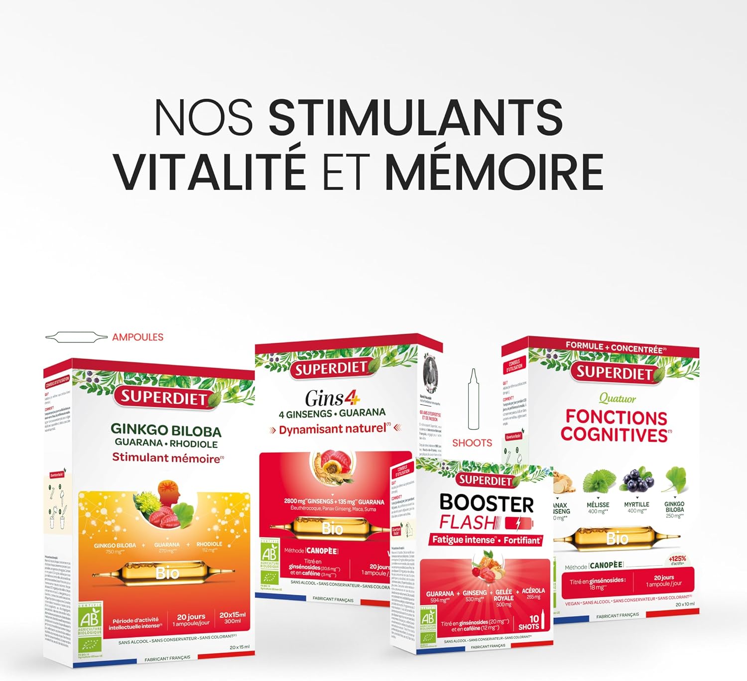 SUPERDIET - GINKGO BOOST ORGANIC - BIO Memory Stimulant - Vitality - Made in France - 20 ampoules of 15 ml - Image 8