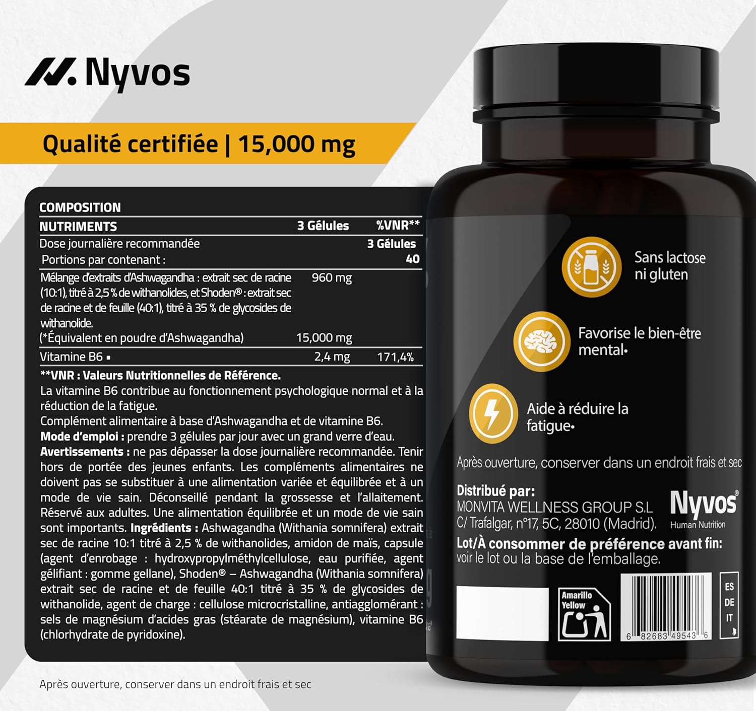 Ashwagandha Shoden Ultra 35% Withanolides - 15,000mg Equivalent | 7x More Concentrated Than Ashwagandha KSM-66 | Support Concentration, Deep Sleep & Energy | 120 Capsules - Nyvos - Image 8