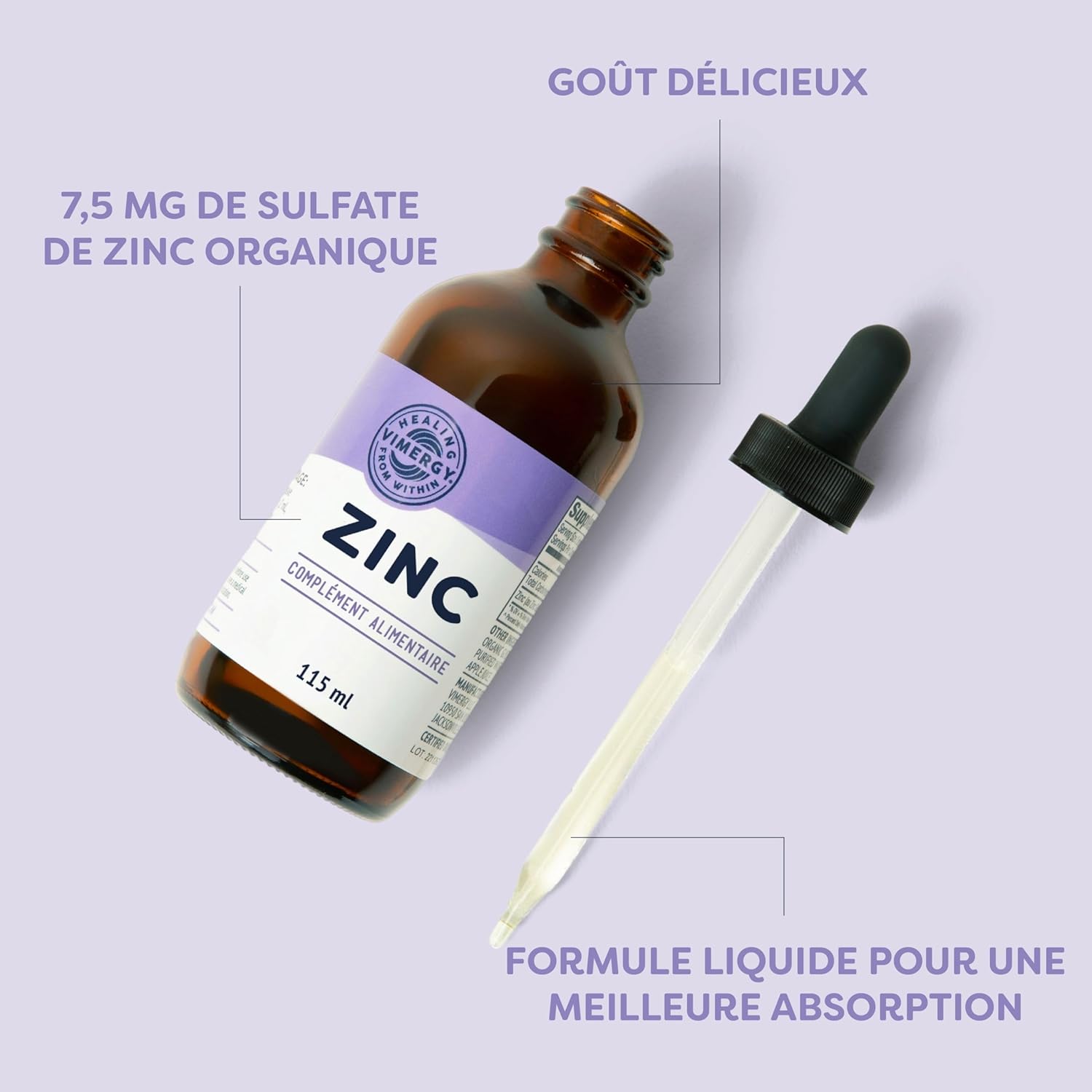 Vimergy Liquid Zinc 115ml - 57 servings - Liquid Zinc Supplement - Supports Immunity, Metabolism & Bone - Antioxidant - No Refined Sugar - Gluten-Free Non-GMO Kosher Vegan/Paleo Friendly - Image 4