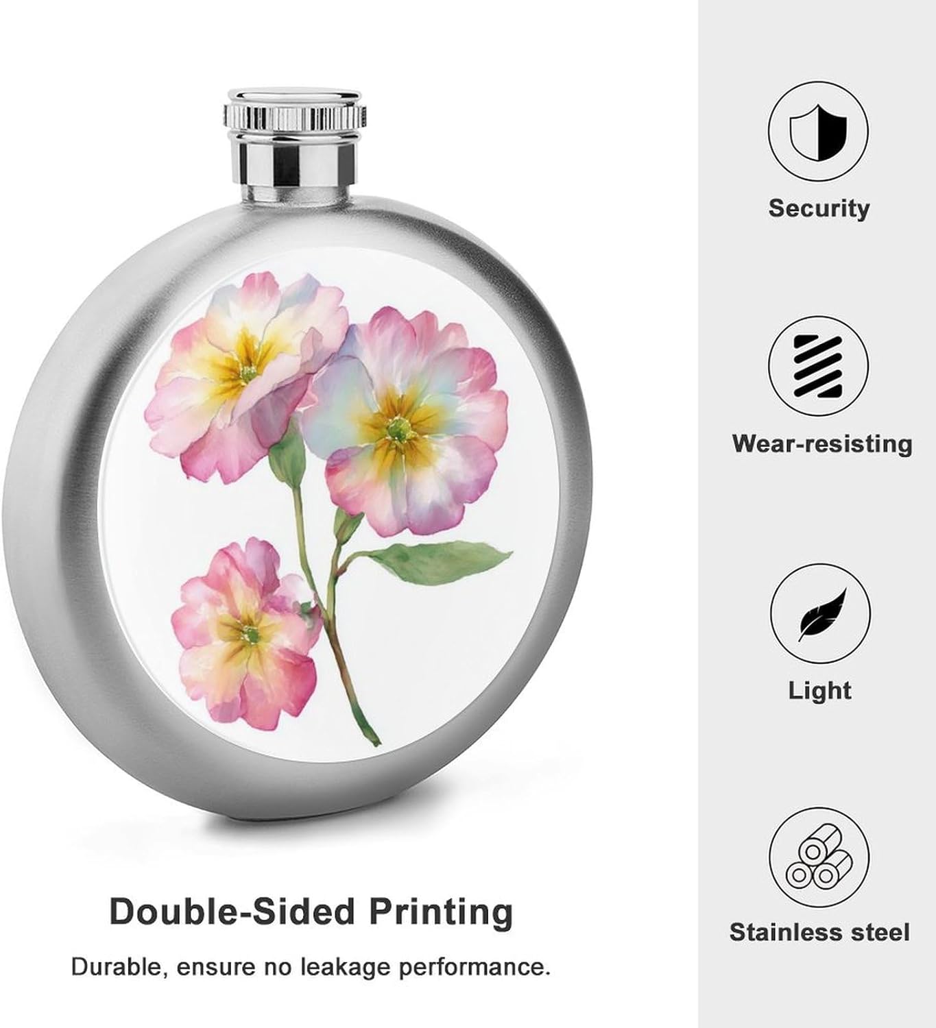 Flasque ronde portable en acier inoxydable pour liqueur, fleurs d'onagre, 140 ml - Image 4