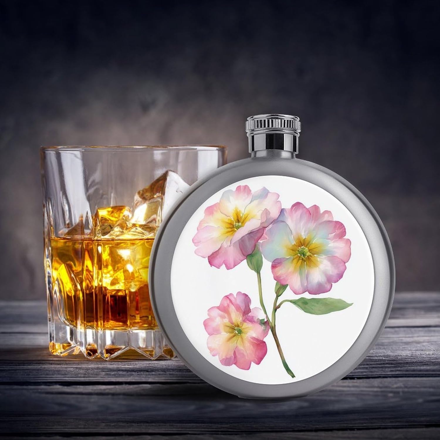 Flasque ronde portable en acier inoxydable pour liqueur, fleurs d'onagre, 140 ml - Image 5