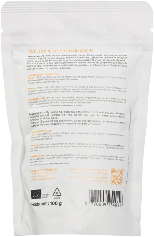 Madame La Présidente – Resolution N°2 - Hair Detox Tea – Sanitizes & purifies the scalp, helps reduce dandruff & discomfort – Drinking or rinsing water/DIY – Green tea & plants – 100g - Image 3
