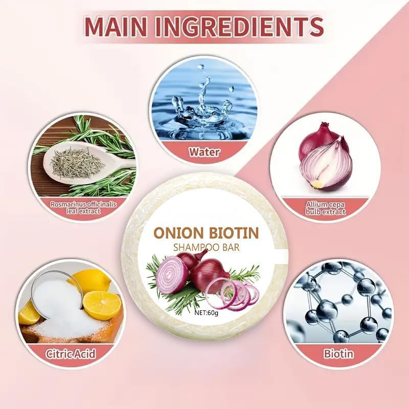 Onion Biotin Shampoo Bar, Onion Rosemary Shampoo Soap, Nourishing Purifying Onion Biotin Shampoos Soap, Moisturizing Onion Shampoo Rosemary Hair Soaps Bars - Image 4